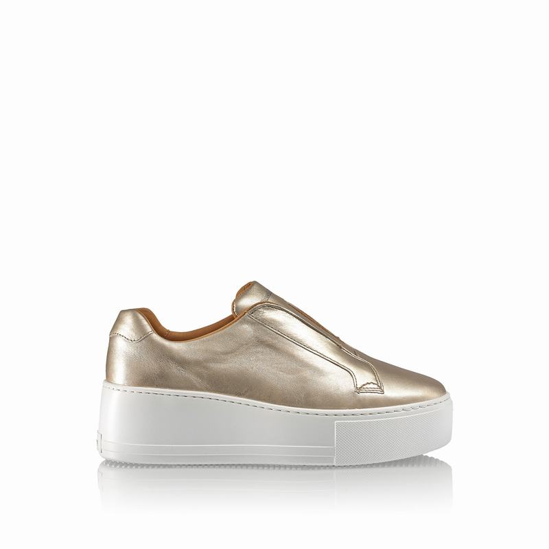 Russell & Bromley Park Up Womens Flatform Laceless Sneakers Gold |GRT2167GZ|